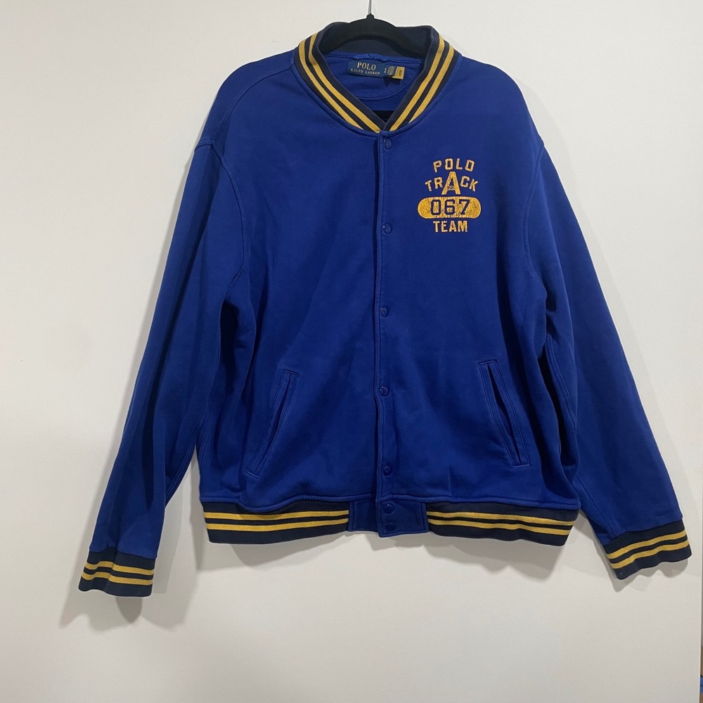 Polo Ralph Lauren Mens XL Blue Yellow Track 067 Team Varsity Sweatshirt Jacket